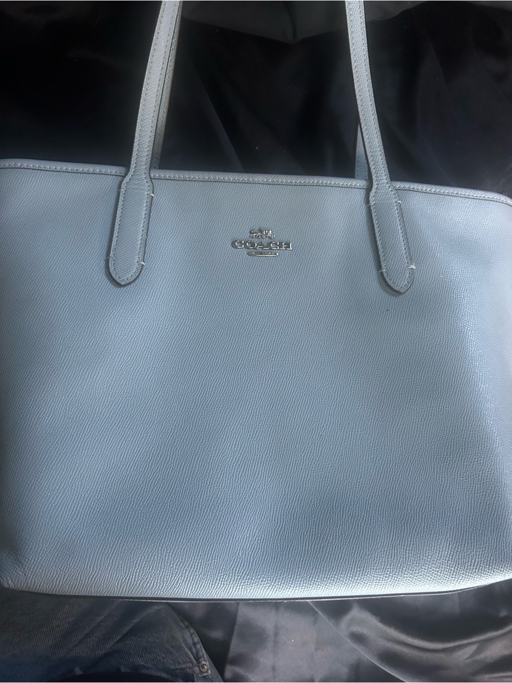 Coach Powder Blue Leather Tote with Silver Hardware